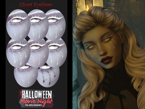 The Sims Resource - Halloween Movie Night Ghost Eyeliner Sims 4 Cc Goth Makeup, Occult Sims 4 Cc, Sims 4 Ghost Cc, Sims 4 Costumes Cc, Ghost Eyeliner, Sims 4 Monster High Cc, Sims 4 Occult Cc, Sims 4 Cc Finds Makeup, Halloween Eyeliner