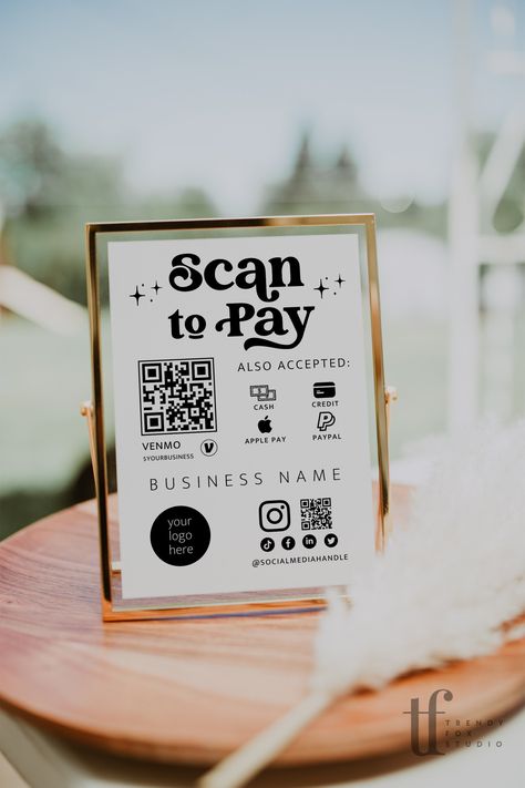 Editable Scan to Pay Sign QR Code Sign Template Canva, Printable Payment Sign, Accepted Payments Sign, CashApp Venmo Sign Customizable -Dani Venmo Sign, Scan To Pay Sign, Payment Sign, Craft Fair Booth Display, Stand Feria, Scan To Pay, Craft Market Display, Qr Code Sign, Vendor Displays