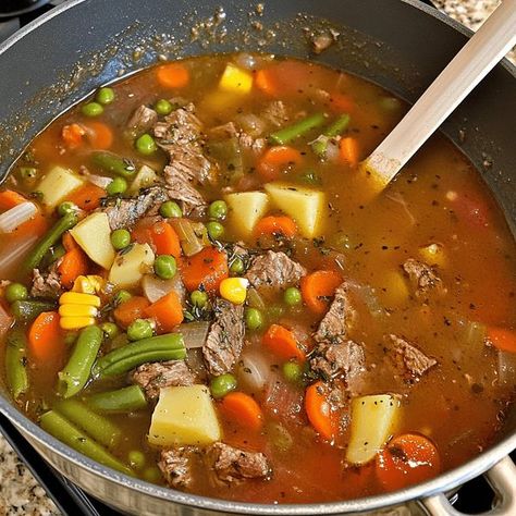 Beef Noodle Vegetable Soup, Veg Beef Soup Recipes, Vegetable Beef Soup With Hamburger, Veg Beef Soup, Old Fashioned Vegetable Beef Soup, Vegetable Beef Stew, Beef Veggie Soup, Beef And Vegetable Soup, Beef Vegetable Soup