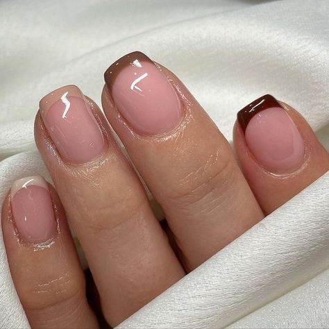 Dusty Pink Nails, French Manicure Gel Nails, Nails After Acrylics, Biab Nails, Natural Nails Manicure, Brown Acrylic Nails, Rhubarb And Custard, Short Gel Nails, Fancy Nails Designs