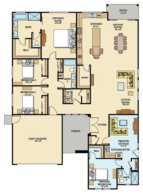 Next Gen House Plans, Next Gen Homes, Multigenerational House Plans, Multigenerational House, Duplex Floor Plans, 3d Floor Plans, Home Design Floor Plans, Sims House Plans, 3d Floor