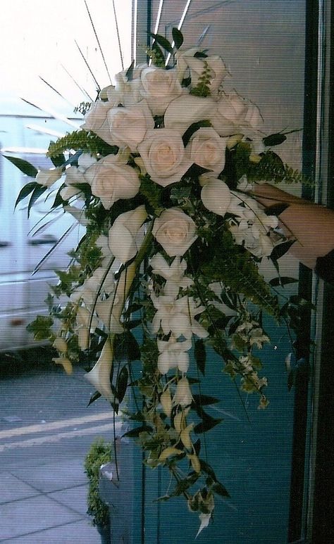 Brides shower bouquet Overflowing Bridal Bouquet, Bride Flower Bouquet, Shower Bouquet, Brides Flowers Bouquet, Cascading Bridal Bouquets, Rustic Backyard, Bride Flower, Bride Shower, Winter Wedding Flowers