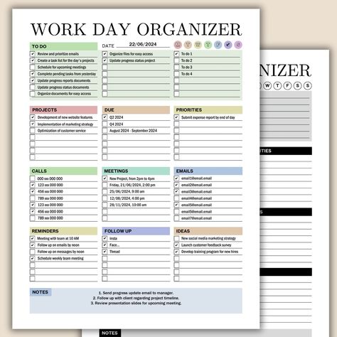 Work Day Organizer, Work Day Planner, Printable Work Planner, Digital Planner, To Do List, Work Checklist, Daily, Weekly, Fillable Pdf by DigitalCinnamon on Etsy How To Plan Your Day At Work, Work Calendar Organization, Office Desk Setup At Work, Work To Do List Template, Work Planner Ideas, Work Planner Template, Work Day Schedule, Work Checklist, Work Day Organizer