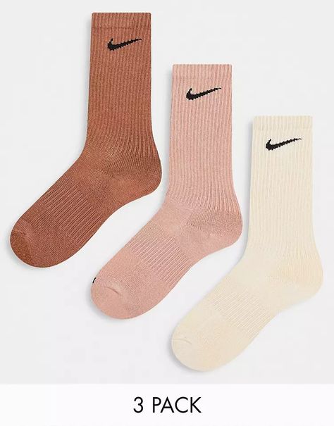 Nike Everyday cushioned crew socks in nude tones 3 pack | ASOS Ootd School, Nike Air Max Jordan, Sacs Tote Bags, Baskets Adidas, Nike Socks, Pink Socks, Sock Packs, Winter Party Dress, Nike Brand