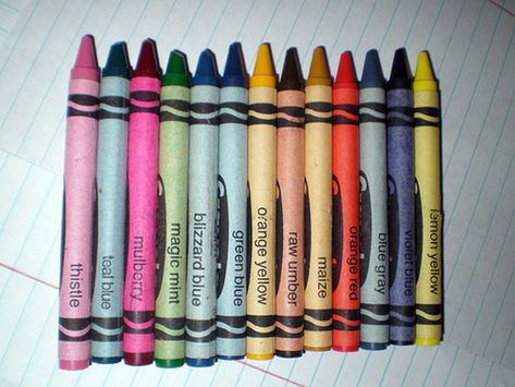 The lost colors of Crayola. I didn't even realize they weren't making raw umber anymore. Granitas, Yellow Violet, Kettle Corn, Crayola Crayons, Coloring Supplies, Burnt Umber, An Ice Cream, Mint Blue, Craft Blog