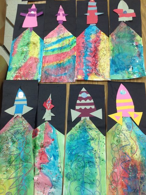 Art With Mr. E: BLAST OFF: Kindergarten Mixed Media K5 Art Projects, Kindergarten Art Docent, Space Art Kindergarten, Year 1 Art, Space Inquiry, Space Themed Art, Space Art Projects, First Grade Art, Kindergarten Art Lessons