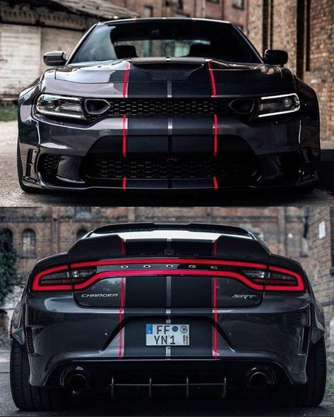 Black & Red #charger #stripes #dodge #mopar #srt #scatpack #hellcat #decals #stance #americanmuscle #chargerfam #chargernation #moparornocar #dodgecharger #chargersrt Dodge Charger Wrap Ideas, Black Hellcat Charger, Charger Wrap Ideas, Wrapped Charger, Lamborghini Vision Gt, Aesthetic Car Interior, Car Accessories Aesthetic, Black Dodge Charger, Dodge Challenger Scat Pack