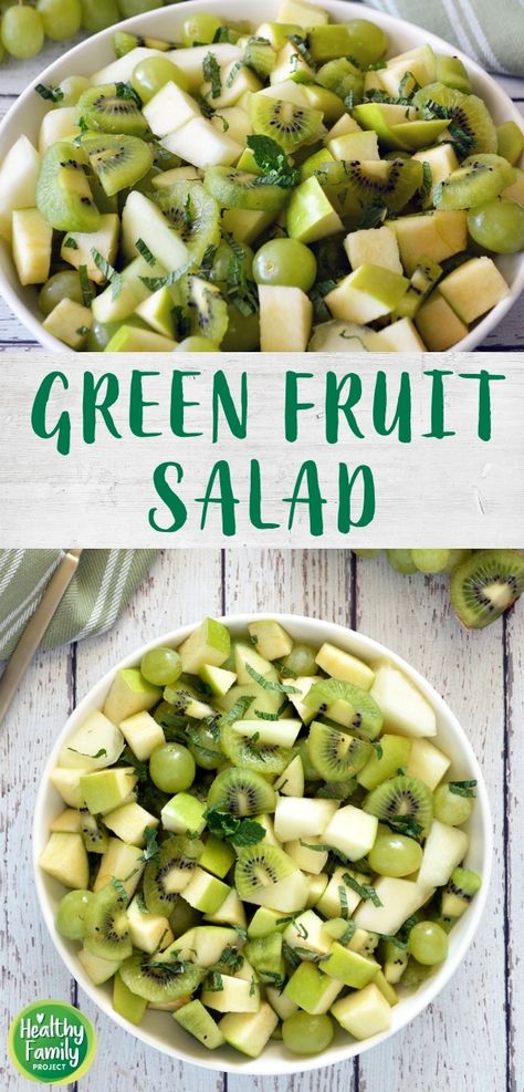 Fruit Salad Spring, Green Colored Snacks, Green Color Food Ideas, Colorful Fruit Salad, Green Apple Snacks, Green Foods For Color Party, Green Snacks For Color Party, Green Foods For Party, Fruitarian Recipes