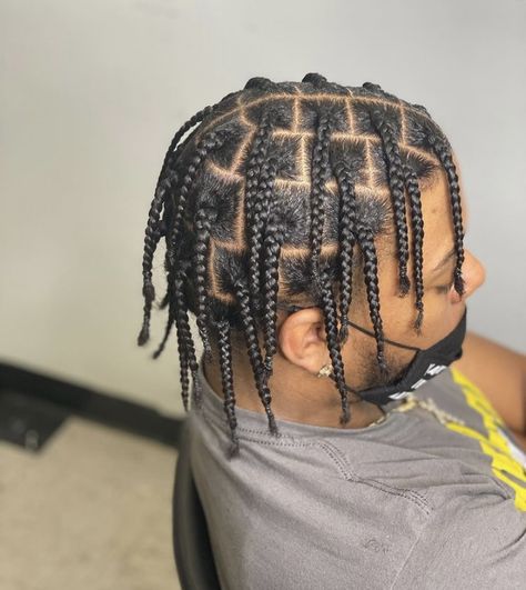 4 Box Braids Men, Medium Plaits Box Braids Men, Box Braids Men With Taper, Taper Braids, Christian Hairstyles, Box Braids For Men, Men Box Braids, Men Hairstyle Ideas, Single Plaits