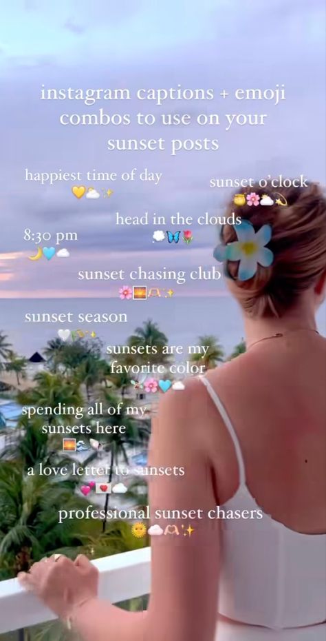 Snapchat Emoji Themes Aesthetic Summer, Beach Asthetics Photos Instagram, Sunset Emoji Combination, Ig Captions Summer, Summer Asthetics Photos, Summer Emoji Combinations, Instagram Captions Emoji Combos, Beach Emoji Combinations, Beach Instagram Captions