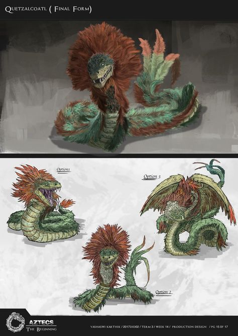 ArtStation - AZTECS The beginning-Quetzalcoatl human and serpent form, Yashaswi Karthik Quetzalcoatl Art, Feathered Serpent, Aztec Warrior, Kaiju Art, Aztec Art, 다크 판타지, Alien Concept Art, Creature Drawings, Monster Concept Art