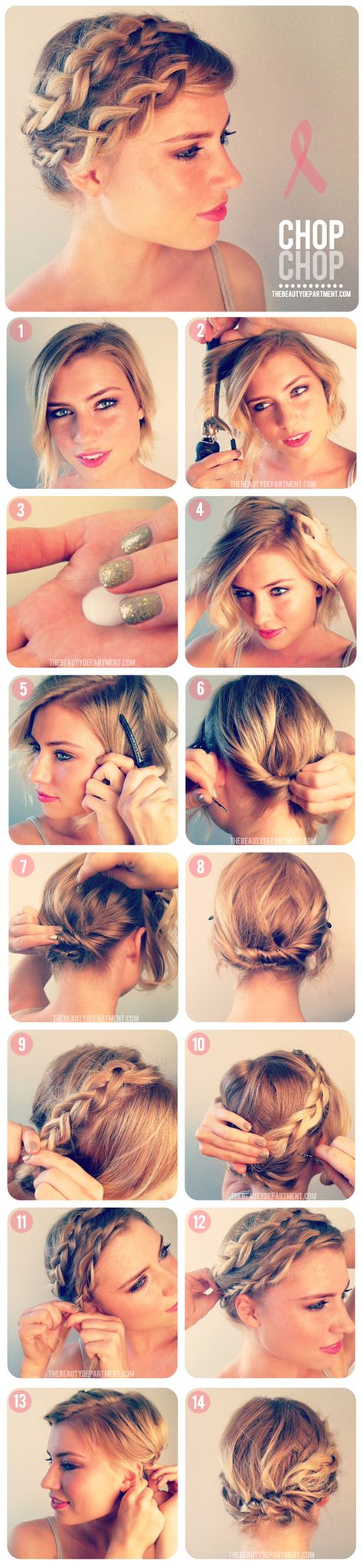 Ever wanted to donate your hair but afraid you won't know how to style it? Don't be! Here's an idea... for some cute, quick summer hair. Updo For Short Hair, Sanggul Modern, Short Braids, Cool Braids, Penteado Cabelo Curto, Short Hair Updo, Braided Updo, Braids For Short Hair, Hair Today