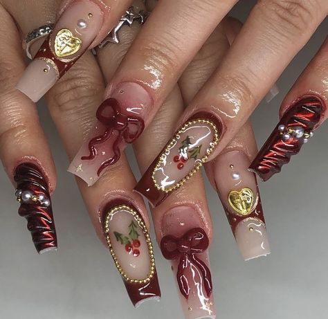 Maroon Nails, Girly Acrylic Nails, Unique Acrylic Nails, Bling Acrylic Nails, Xmas Nails, Funky Nails, Pretty Acrylic Nails, Dope Nails, Best Acrylic Nails