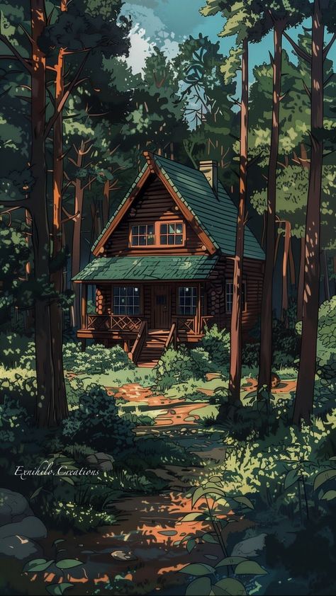 House In The Woods Painting, Pixel Art Landscape, Cabin Art, Dreamy Artwork, Scenery Background, The Beauty Of Nature, Abstract Art Painting Diy, Big Art, Anime Artwork Wallpaper