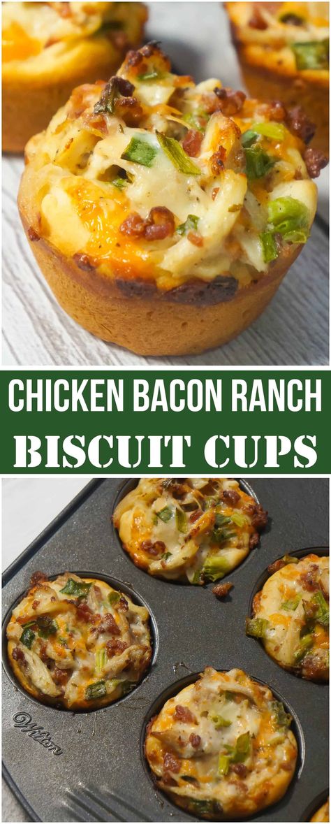 Chicken Bacon Ranch Biscuit Cups are a fun and easy party food. These biscuits loaded with rotisserie chicken, cheddar cheese and bacon are a delicious hand held snack. Easy Hand Held Lunches, Hand Held Brunch Ideas, Easy Hand Held Food, Hand Held Recipes, Hand Held Meals On The Go, Hand Held Dinner Ideas, Lunch Truck Food Ideas, Munchie Desserts, Hand Held Food Ideas