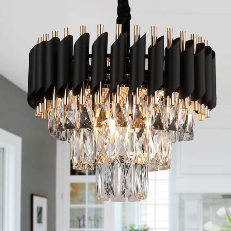 Modern Crystal Chandeliers, Gold Crystal Chandelier, Flush Mount Chandeliers, Entryway Light Fixtures, Black Crystal Chandelier, Gold Pendant Lighting, Foyer Hallway, Modern Crystal Chandelier, Crystal Ceiling Light