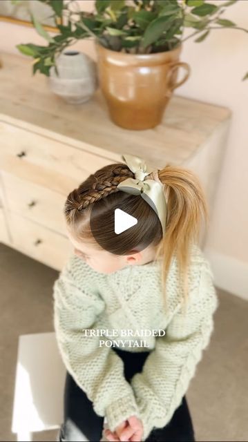 Aynsley Ovard Jorgensen on Instagram: "Triple braids are my FAV 💚💚💚 is everyone back to school today?! #slickedbackhair #ponytail #ponytailhairstyles #hairstyle #hair #toddlerhairstyles #toddlerhair #hairtutorial #hairideas #halfuphalfdownhairstyle #easyhairstyles #littlegirlhairstyles #momanddaughter #schoolhair #newyear" 3 Braid Ponytail, Toddler Ponytails, Toddler Ponytail Hairstyles, Aynsley Ovard, Ponytail Hairstyles For Kids, Kid Hairstyles, Old Hairstyles, Slicked Back Hair