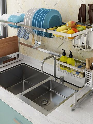 Your friend shared a fashion website for you and give you up to 20% off coupons! Claim it now. Pool Rack, Stainless Steel Kitchen Shelves, Organiser Cucina, Black Stainless Steel Kitchen, Sink Dish Rack, Dish Storage, Over Sink, Kitchen Utensil Holder, Dish Rack