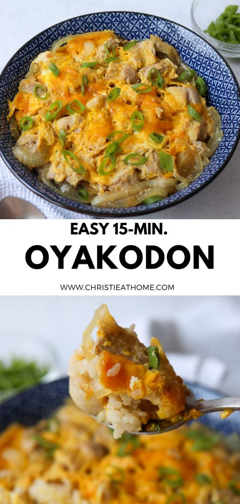 Oyakodon. A delicious, comforting Japanese chicken egg rice bowl made of chicken, soft-cooked eggs, sweet onions simmered in a flavorful broth. This is fantastic for a quick and easy meal. Japanese recipe ready in 15 minutes! Instant Pot Oyakodon, Japanese Chicken Cutlet Recipes, Hayashi Rice Japanese Style, Easy Healthy Japanese Recipes, Healthy Japanese Recipes Clean Eating, Chicken In Rice Cooker, Quick Egg Recipes For Dinner, Rice Breakfast Ideas, Japanese Egg Rice