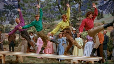 Seven Brides for Seven Brothers. (1954) "Barn raising" Choreography by Michael Kidd 7 Brides For 7 Brothers, Seven Brides For Seven Brothers, Jane Powell, Boys Town, Brothers Movie, Musical Film, The Rocky Horror Picture Show, Hollywood Actors, Musical Movies