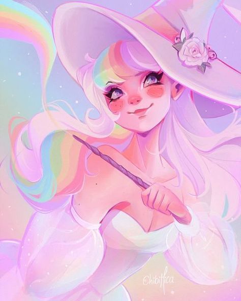 Rainbow Witch, Witch Drawing, Mahou Shoujo, Witch Art, Dreamy Art, Pastel Art, Last Post, Beautiful Rainbow, Kawaii Art