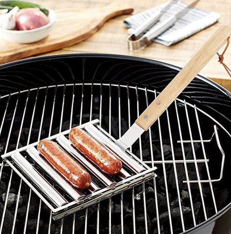 Stainless Steel Sausage rolling cooker for grille. Hot Dog Roller, Grilling Hot Dogs, Grill Rack, Grilled Sausage, Stainless Steel Bbq, Barbecue Tools, Stainless Steel Grill, Grill Grates, Sausage Rolls