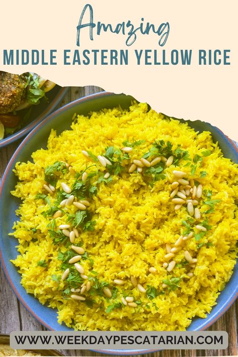 Rich and fragrant with spices, this yellow rice is the perfect side for seafood, falafels, shawarma, or the base for your favorite grain bowl. Sides For Shawarma, Mediterranean Yellow Rice Recipe, Shawarma Rice, Middle Eastern Rice, Yellow Rice Recipes, High Protein Dishes, Rice Side Dish Recipes, Rice Side, Rice Side Dishes