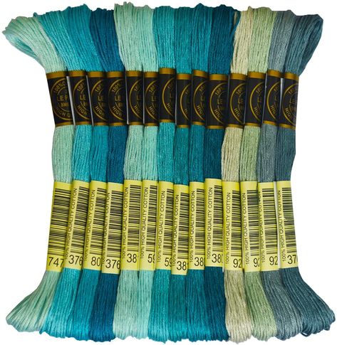 PRICES MAY VARY. 14-Pack of Embroidery Thread， Brilliant six-strand divisible Embroidery Floss，Size 25, 8.12 Yards Each 14 Colors.All Skeins Marked Color Number：747,3766,807,3765,3811,598,597,3810,3809,3808,928,927,926,3768. Made from double mercerized 100% long staple cotton Perfect for Hand embroidery, friendship bracelets, cross stitch, tassels, diy projects for kids, childrens crafts 24/7 CUSTOMER SUPPORT – You can count on Us EMBROIFRY THREAD Cross Stitch Thread, Color Embroidery, Gray Gradient, Diy Projects For Kids, Pewter Grey, Blue Embroidery, Blue Gradient, Flower Embroidery Designs, Hand Embroidery Stitches