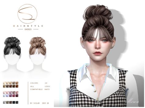 The Sims 4 Cc Updo Hair, Sims 4 Cc Bun With Bangs, Sims 4 Cc Bun, Sims 4 Updo, Wedding Hair Bangs, Sims 4 Cc Eyes, Mod Hair, Cc Hair, Elegant Bun