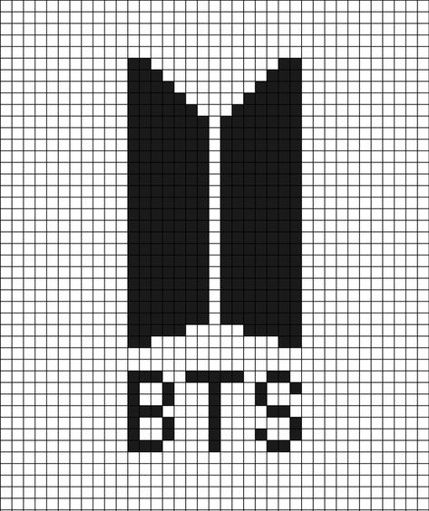 A pixel art template of the B.T.S logo from 2017, black on white with no circle. Music Pixel Art, Bts Pixel Art, Kpop Pixel Art, Pixel Art Kpop, Pixel Art Logo, Army Drawing, Anuel Aa Wallpaper, Pinterest Diy Crafts, Easy Pixel Art