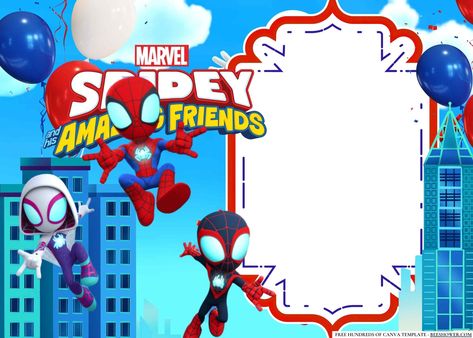 Free FREE Editable Spidey and His Amazing Friends Birthday Invitation Mickey Roadster Racers Birthday, Lego Birthday Invitation, Friends Birthday Invitation, Rescue Bots Birthday, Minion Birthday Invitations, Spiderman Birthday Invitations, Spiderman Invitation, Hulk Birthday, Spider Web Decoration