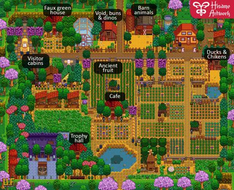 Farm maps – Hisame Artwork Stardew Valley Farm Layout Four Corners, Stardew Valley Four Corners Layout, Stardew Valley Farm Layout Beginner, Blueprint Minecraft, Stardew Farm Layout, Stardew Valley Farm Layout, Stardew Farm, Stardew Valley Farm, Stardew Farms