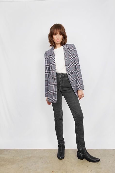 Check Blazer, Women's Jackets, Anine Bing, Blue Check, Blue Plaid, Modern Woman, Wardrobe Essentials, Red And Blue, Women's Clothing