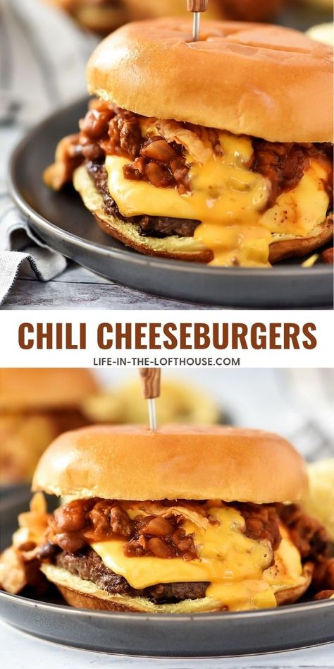 Chili Burgers Ground Beef, Chili For Burgers, Stuff Hamburgers Recipes, Cheeseburgers Recipes Burgers, Chili Cheese Burger Recipe, Chilli Burger Recipes, Unique Burgers Ideas, Fancy Burgers Ideas, Restaurant Burger Recipes