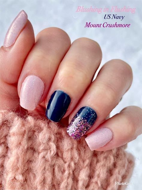 Nails Navy And Pink, Blush And Navy Nails, Pink And Navy Nail Designs, Navy Spring Nails, Pink Navy Nails, Navy Pink Nails, Navy Wedding Nails, Pink And Navy Nails, Navy Nails Design