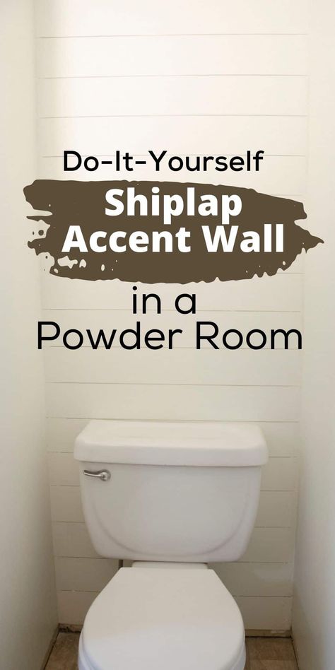 Diy Plywood Shiplap Wall, Sage Green Shiplap Bathroom, Powder Room Shiplap Accent Wall, Bathroom Shiplap Accent Wall, Bathroom With Shiplap Accent Wall, Shiplap Accent Wall Bathroom, Shiplap Bathroom Small, Powder Room Accent Wall Ideas, Powder Room Wainscoting