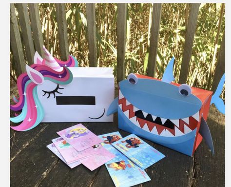 Shark valentine box Valentine Kindergarten, Diy Valentine's Mailbox, Kids Mailbox, Mailbox Diy, Girls Valentines Boxes, Valentines Day Boxes, Valentines Box Ideas, Diy Valentines Box, Valentine's Boxes