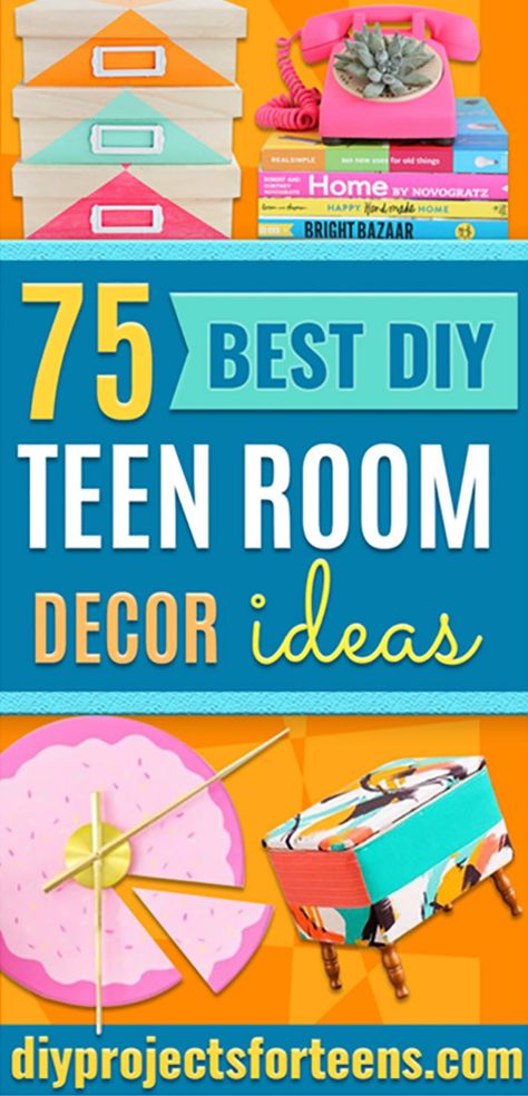 DIY Room Decor Ideas for Teens - Cheap DYI Bedroom Decorating Projects for Tweens, Teenagers, Girls Diy Teenage Room Decor Ideas, Room Decor Ideas Diy For Teens Crafts, Diy Room Decor For Girls Teenagers, Room Decor Ideas For Teens, Bedroom Decor Ideas Diy, Diy Room Decor For Girls Teenagers Wall, Signs For Teenage Girls Room Door, Bedroom Nightstand Decor, Diy Room Decor Ideas