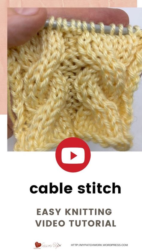 Cable stitch – easy knitting tutorial Cable Knitting Tutorial Videos, Knitting Abbreviations, Knit Beanie Pattern, Knitting Videos Tutorials, Sewing Binding, Brioche Knitting, Brioche Stitch, Cable Knitting, Cricut Craft