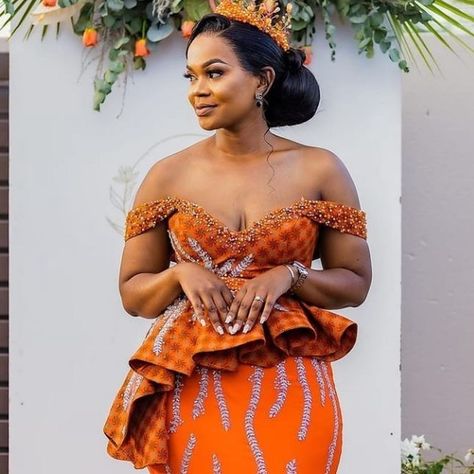 STUNNING SHWESHWE WEDDING DESIGNS DRESSES 2022 Membeso Dress For The Bride, Lobola Dresses For Bride, Sotho Traditional Wedding Dresses, Kente Wedding Dress, Latest Ankara Top Styles, Dresses Below The Knee, Shweshwe Wedding Dresses, Ankara Top Styles, African Bridal Dress