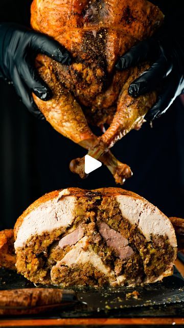 Jeremy Whitelaw on Instagram: "Turducken!
.
This abomination of flavor is as tasty as it is ridiculous! A deboned chicken inside a deboned duck inside a deboned turkey. With sausage stuffing filling out the layers in between!
.
.
.
📸: @thekitchenwhitelaw
.
.
.
#TheKitchenWhitelaw #turkey #turducken #duck #chicken #holidayrecipes #turkeyrecipe #stuffing #sausagestuffing #roastturkey" Turducken Recipe, Deboned Turkey, Sausage Stuffing, Turkey Recipes Thanksgiving, Turkey Thanksgiving, Stuffing Recipes, Food For A Crowd, Roasted Turkey, Holiday Dinner