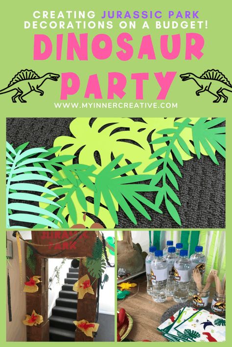 Jurassic Park Themed Birthday Party - Plan Craft Do Dinosaur Birthday Party Cricut, Jurassic Park Party Decorations Diy, Jurassic Park Party Games, Cricut Dinosaur Birthday Projects, Diy Jurassic Park Decorations, Jurassic Park Birthday Party Decorations, Camp Cretaceous Party, Dinosaur Birthday Party Decorations Diy, Jurassic Park Party Decorations