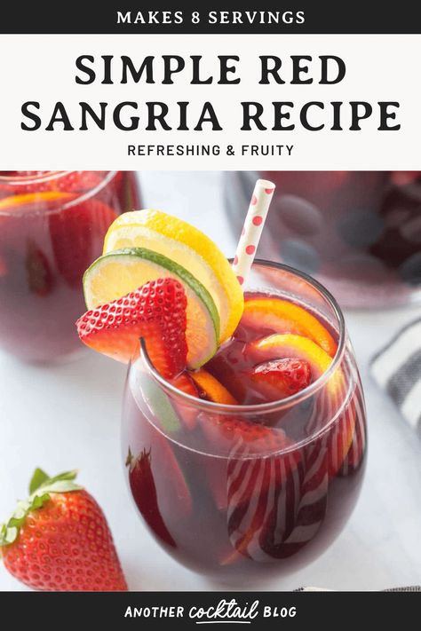 This simple red sangria recipe is made with Cointreau, red wine and fresh fruit. It's an easy cocktail for a crowd and it's perfect for spring and summer weather. Makes 1 pitcher - about 8 servings. Cocktail For A Crowd, Red Sangria Recipe, Moscato Sangria, Summer Sangria Recipes, Homemade Sangria, Red Sangria Recipes, Easy Sangria Recipes, Red Wine Recipe, Red Wine Sangria