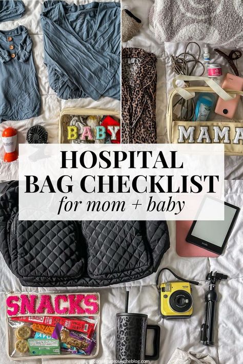 Let's pack my hospital bag! Here's an easy mom + baby hospital bag checklist from a second time mom, with the essentials and a few things to not forget... / hospital bag / labor essentials / what to pack / hospital bag for mom / hospital bag for baby / hospital labor bag checklist Hospital Toiletries Bag, Second Time Mom Hospital Bag, Hospital Packing List For Delivery, What To Pack For Hospital Bag Pregnancy, Labor Snacks Hospital Bag, Baby’s Hospital Bag, What To Pack In Hospital Bag, Labor Essentials, Hospital Bag Snacks