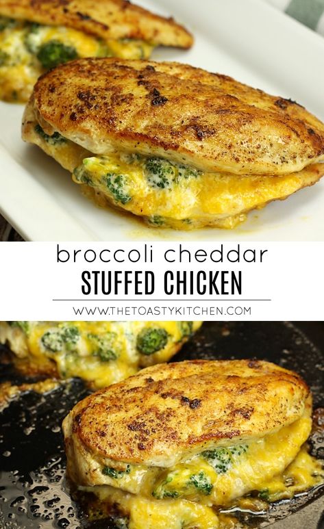 Broccoli Cheddar Stuffed Chicken by The Toasty Kitchen #broccolicheddar #broccoli #cheddar #cheese #chicken #entree #dinner #easydinner #dinnerrecipe #recipe #cheese Broccoli Cheddar Stuffed Chicken, Broccoli Stuffed Chicken Breast, Chicken And Cheese Recipes, Chicken Entree, Broccoli Cheddar Chicken, Cheese Stuffed Chicken Breast, Chicken Breast Recipes Baked, Cheese Stuffed Chicken, Cheese Chicken