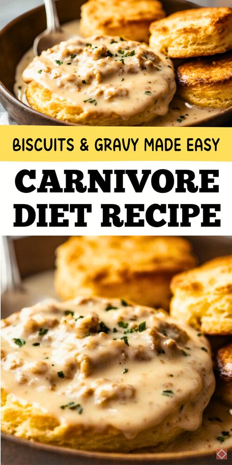 Transform your breakfast with this carnivore diet twist on biscuits & gravy! Protein-rich, low-carb, and full of flavor, it’s a satisfying meal perfect for any morning. Save this pin or click to try it today! Keto Diet On A Budget, Carnivore Diet Fast Food, Carnivore Biscuits And Gravy, Carnivore Chili Recipe Crockpot, Ash Eats Carnivore, Carnivore Bread Cottage Cheese, Dairy Free Carnivore Recipes, Caravore Diet Meal, Beef Carnivore Recipes