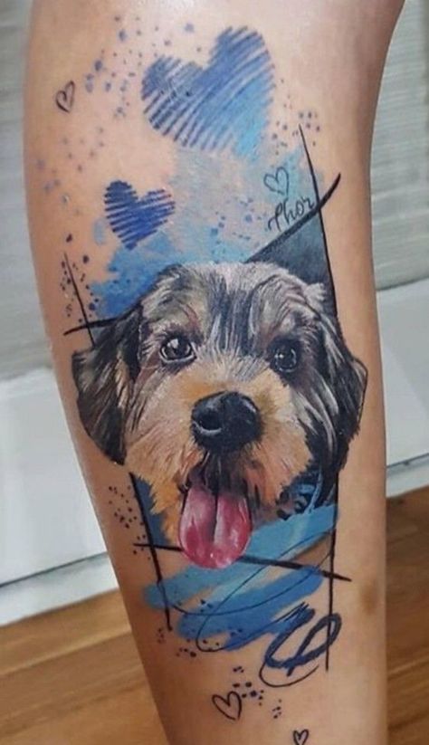 Watercolour Dog Tattoo, Sully Tattoo, Watercolor Dog Tattoo, Girly Sleeve Tattoo, Dog Portrait Tattoo, Dog Memorial Tattoos, Pawprint Tattoo, Dog Paw Tattoo, Simple Tattoos For Guys