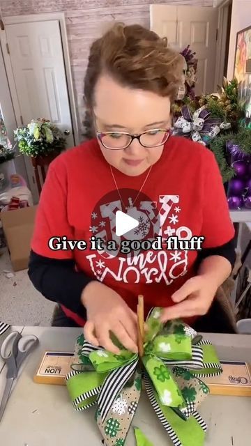 Ashley Greenwood on Instagram: "How to make a wreath bow for St. Patrick’s Day ☘️ You can add this bow to a wreath base, garland or lantern, or simply place around your home where you want a pop of green!" Bow Placement On Wreath, Bow For Wreath Diy How To Make, Christmas Wreath Bow Tutorial Step By Step, Diy Wreath Bow Tutorial Step By Step, How To Make A Wire Ribbon Bow, Ribbon On Wreaths How To Put, Wreath Bow Tutorial Step By Step Video, Layered Bows For Wreaths, Making Bows With Wired Ribbon