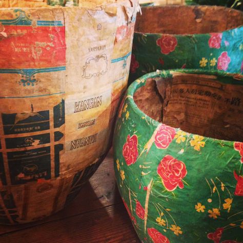 Vintage Chinese Paper Mache Planters. Paper Mache Planter, Asian Inspired Decor, Mache Art, Bubble House, 2024 Art, Chinese Paper, Paper Mache Sculpture, Paper Mache Art, Paper Mache Crafts