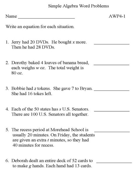 Math Word Problems to Print | ... Math Sheets > Algebra practice sheets > Algebra - Word Problems - P1 Algebra Word Problems, Basic Algebra Worksheets, Translating Algebraic Expressions, Writing Algebraic Expressions, Inequality Word Problems, Basic Algebra, Solving Linear Equations, Creative Worksheets, Addition Words